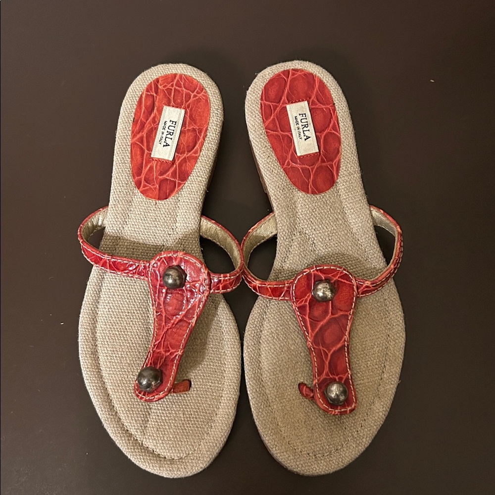 Furla Red and Beige Women's Sandals SIZE 35
